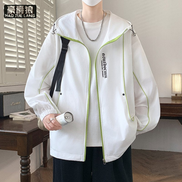 13654414.夏季青少年男士连帽防晒夹克学生百搭宽松轻薄透气户外防晒服外套