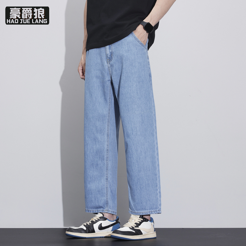 13654445.无弹莱赛尔九分裤宽松直牛仔裤免改裤脚小个子显高九分裤男裤子潮