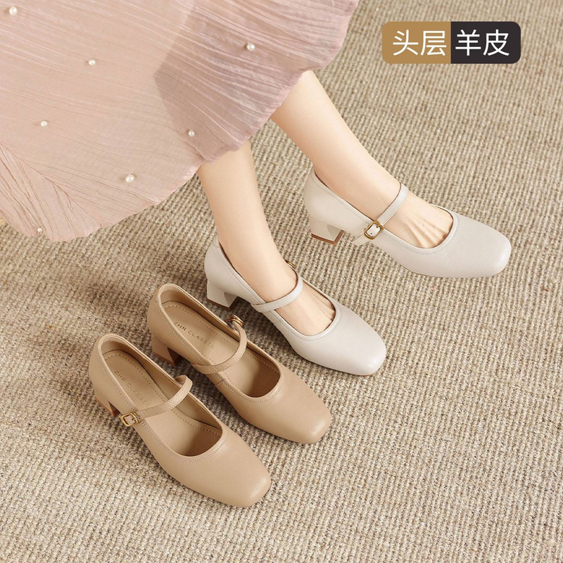 13758039.【ZHR则则】粗跟玛丽珍鞋圆头搭扣粗跟女鞋[头层羊皮]