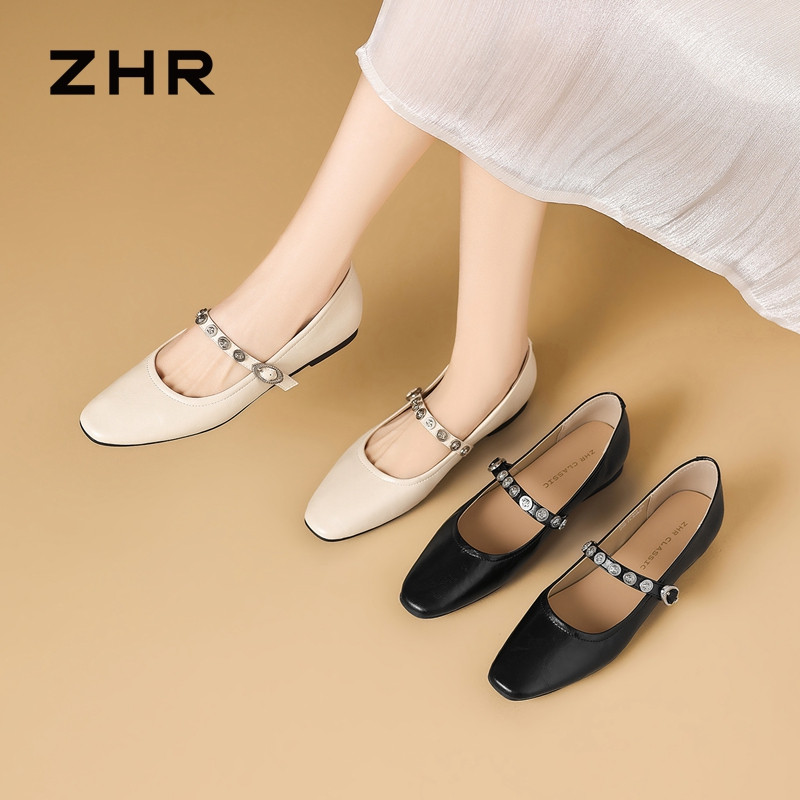 13641566.【ZHR则则】平底玛丽珍鞋圆头套脚平底女鞋[羊剖层移膜革]