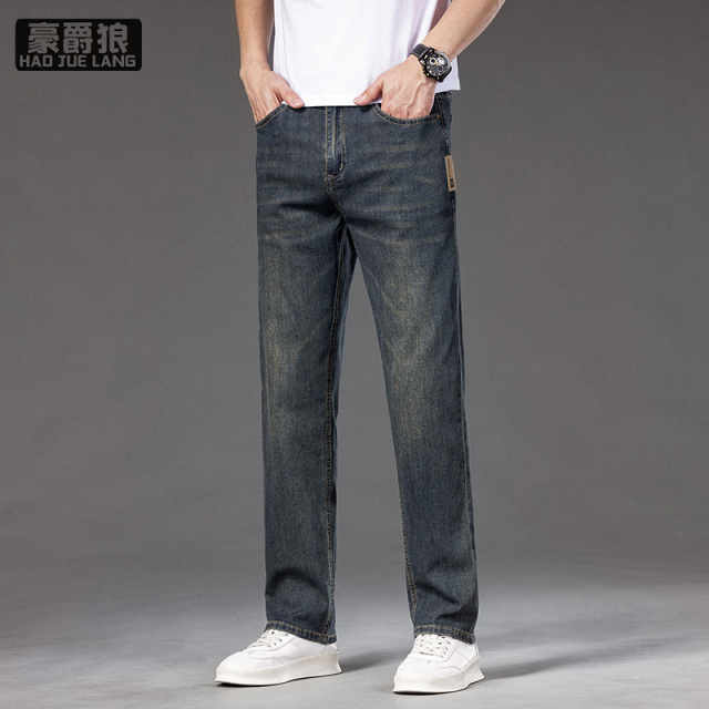 13654415.高端夏季薄款牛仔裤男士新款黑色水洗商务宽松休闲直筒长裤子