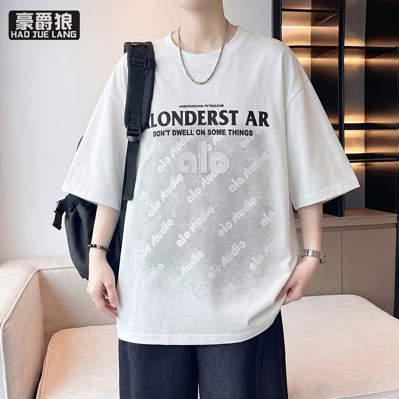 13654461.青少年夏季短袖t恤男初中高中学生帅气夏装大童宽松休闲棉体恤衫