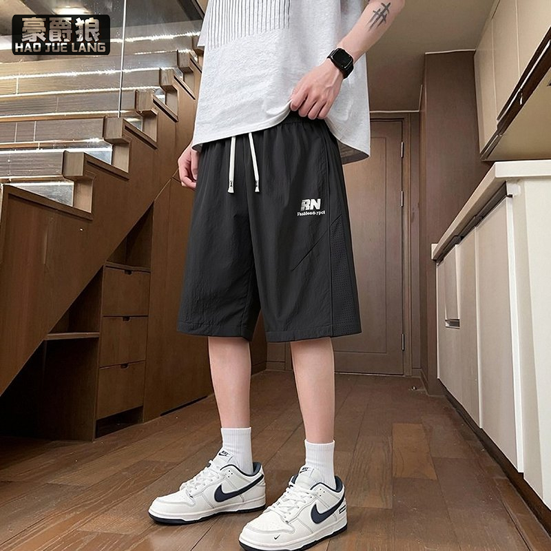13654437.夏季透气短裤男士新款潮流印花五分裤子青少年学生休闲运动裤