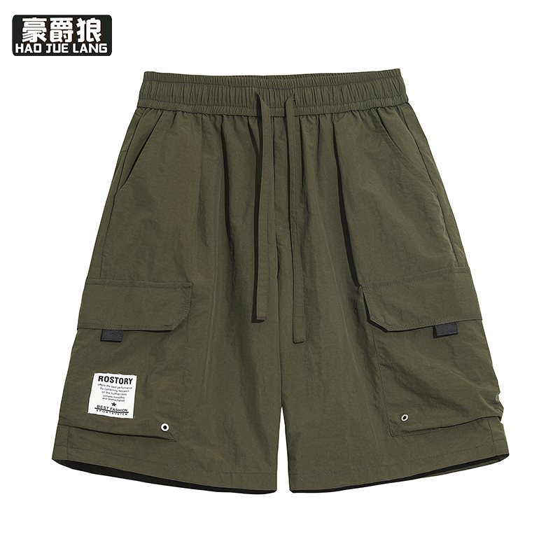 13654386.夏季新款港风纯色工装休闲短裤男潮流宽松直筒五分裤ins运动中裤