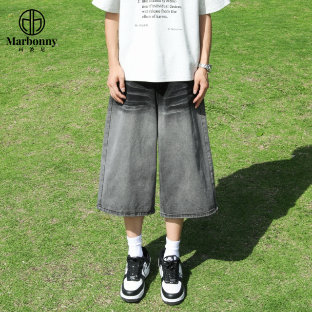 13639656.夏季青少年大童男士休闲宽松牛仔七分裤短裤休闲