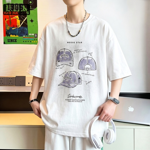 13654476.夏季新款短袖t恤男孩初中高中学生帅气半袖青少年大童宽松上衣服