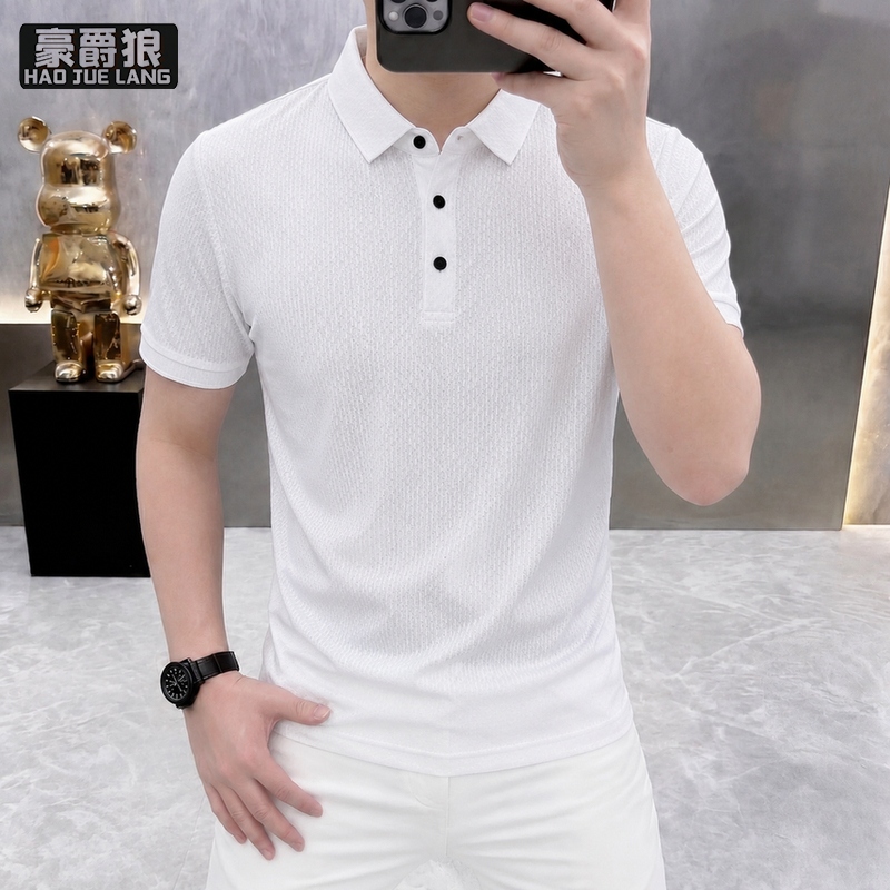 13654453.男士夏季高级感凉感冰丝短袖POLO衫青年休闲修身透气T恤