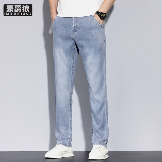 13654462.高端天丝超薄牛仔裤男士夏季冰丝薄款直筒长裤弹力休闲裤子