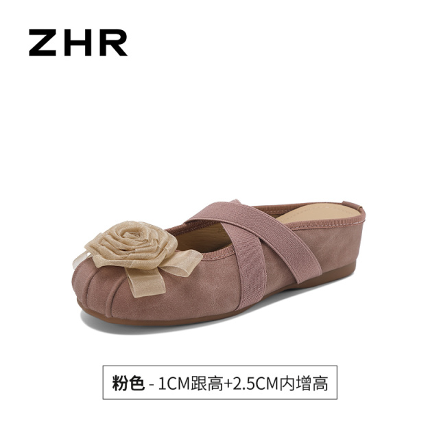 13641554.【ZHR则则】穆勒拖鞋圆头套脚平底女鞋[PU+松紧带]