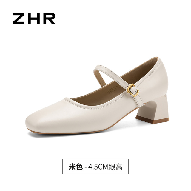 13758039.【ZHR则则】粗跟玛丽珍鞋圆头搭扣粗跟女鞋[头层羊皮]