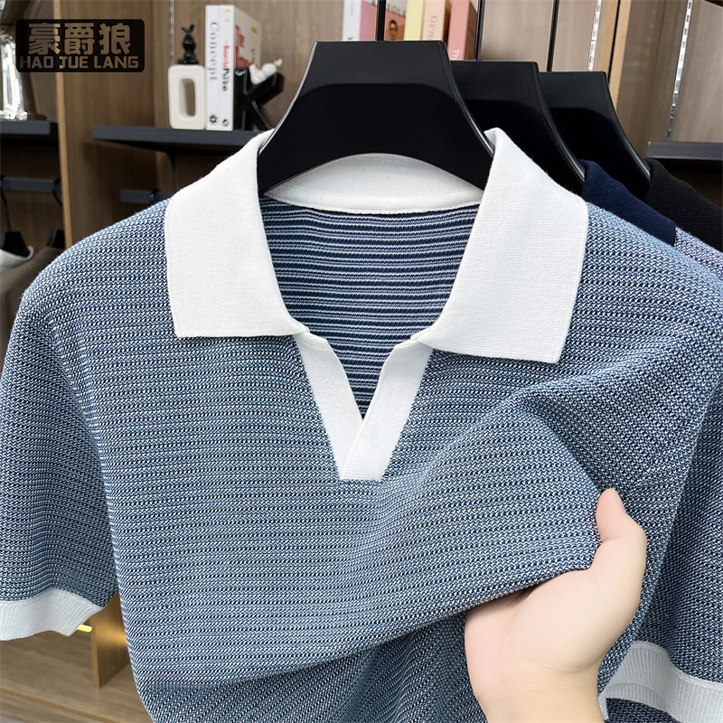 13654486.冰丝青年翻领短袖POLO衫夏季男士高级潮流时尚半袖t恤男商务轻奢