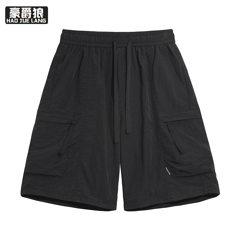 13654389.日系工装五分短裤男士夏装松紧腰速干宽松阔腿休闲中裤