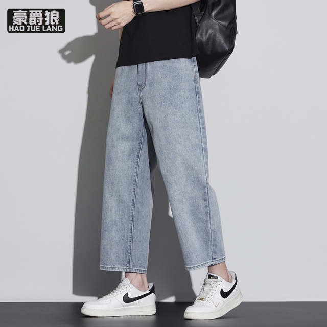13654457.宽松直筒八分牛仔裤男士夏季薄款矮小个子短腿8分裤男阔腿休闲裤