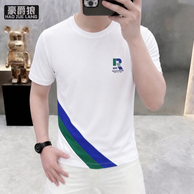 13654396.夏季新款圆领短袖T恤男潮流休闲百搭上衣薄款运动短袖时尚打底衫T