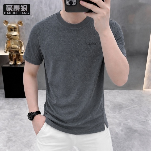 13654375.圆领青年帅气痞帅欧洲站短袖t恤夏季男士高级潮流体恤衫薄款透气