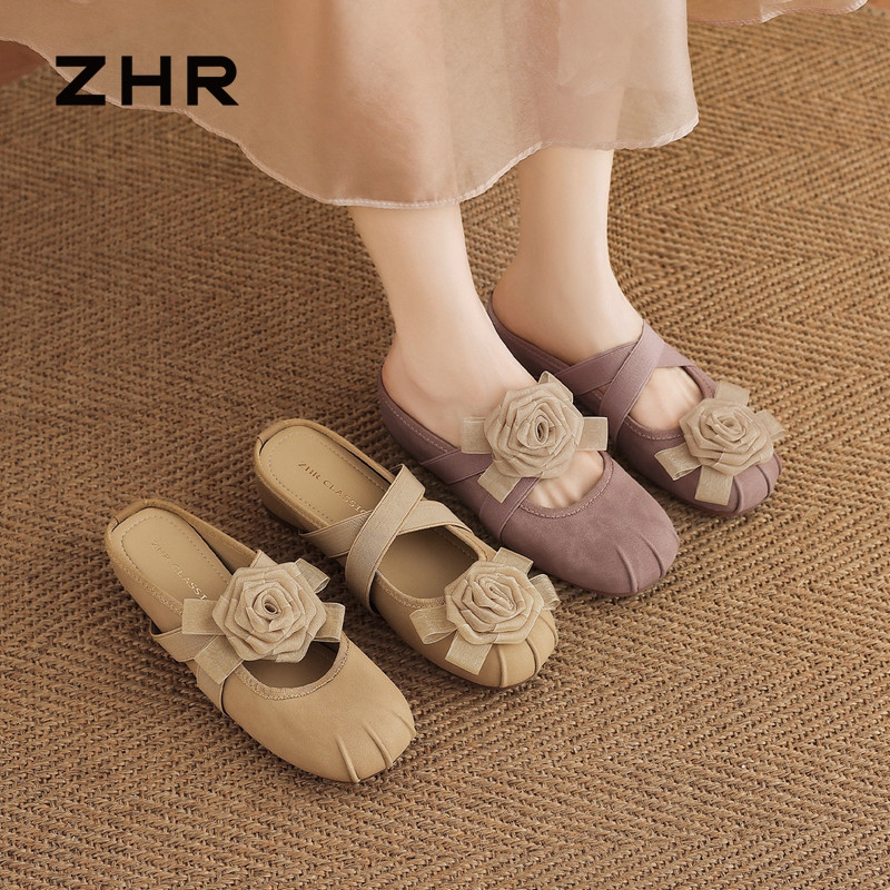 13641554.【ZHR则则】穆勒拖鞋圆头套脚平底女鞋[PU+松紧带]