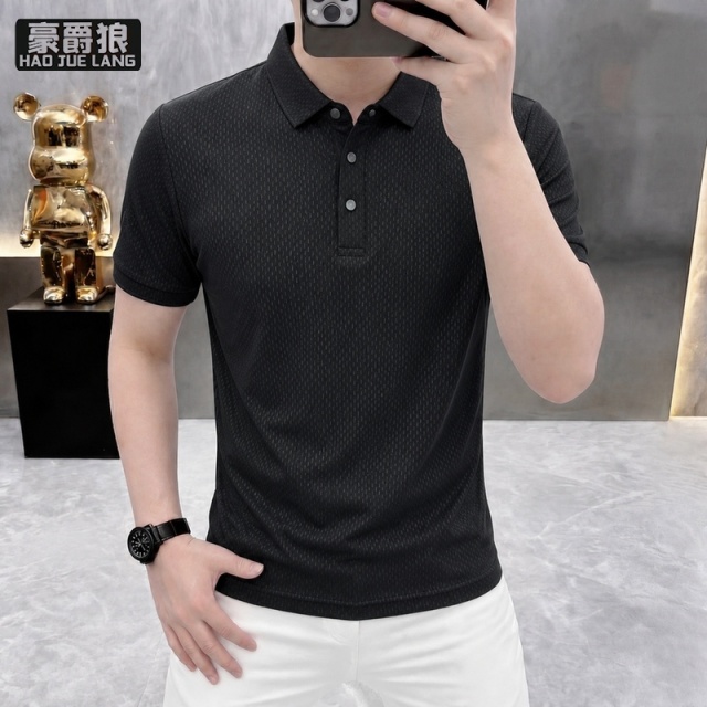 13654453.男士夏季高级感凉感冰丝短袖POLO衫青年休闲修身透气T恤
