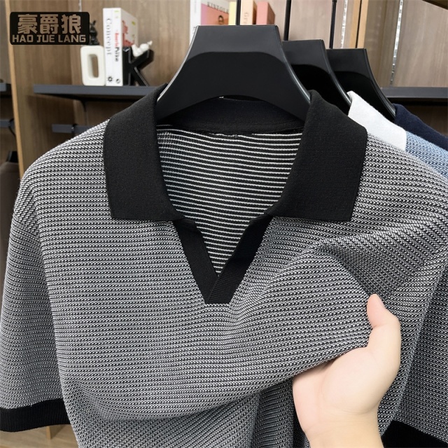 13654486.冰丝青年翻领短袖POLO衫夏季男士高级潮流时尚半袖t恤男商务轻奢