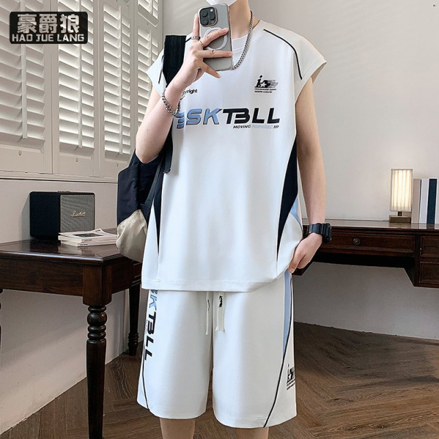 13654441.休闲运动套装男夏季新款拼色短袖短裤两件套青少年帅气穿搭一整套