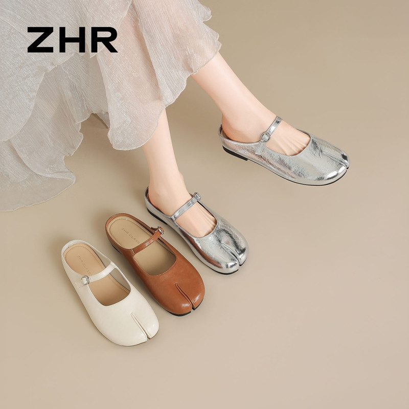 13645614.【ZHR则则】穆勒拖鞋分趾马蹄鞋套脚平底女鞋[PU]