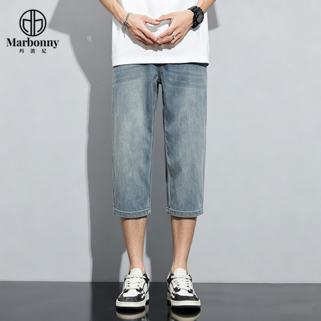 13639657.夏季薄款莱赛尔男士牛仔七分裤