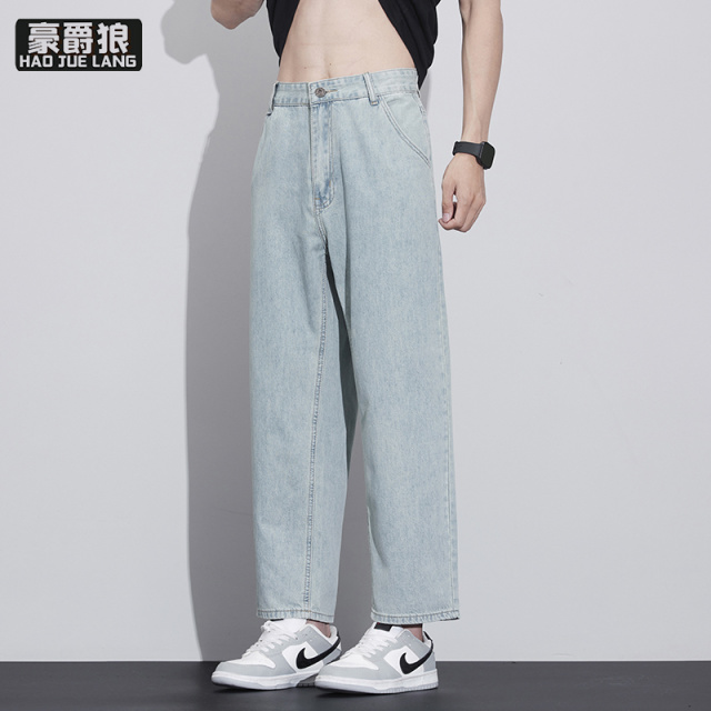 13654445.无弹莱赛尔九分裤宽松直牛仔裤免改裤脚小个子显高九分裤男裤子潮
