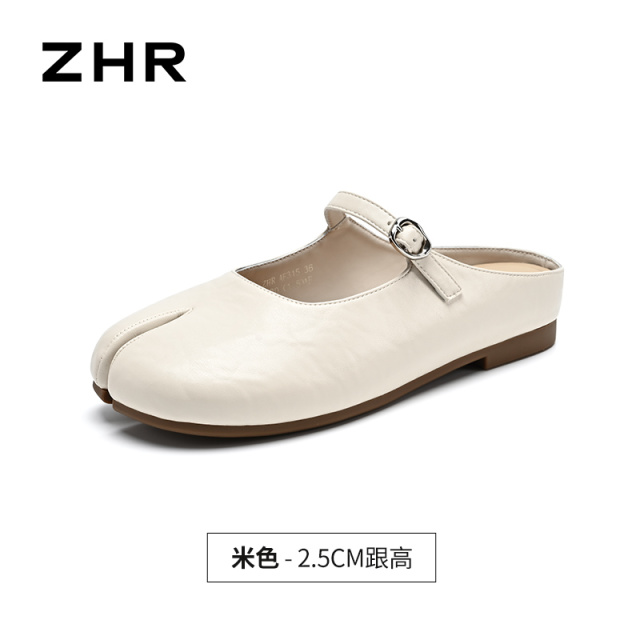 13645614.【ZHR则则】穆勒拖鞋分趾马蹄鞋套脚平底女鞋[PU]
