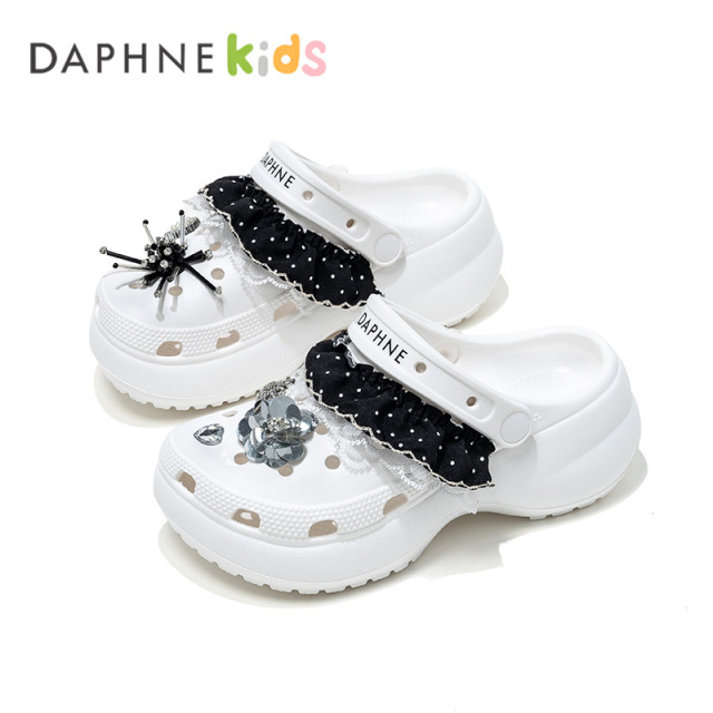 13654986.DAPHNE Kids达芙妮童鞋洞洞鞋夏新款儿童可爱波点鞋子厚底增高一脚蹬童鞋