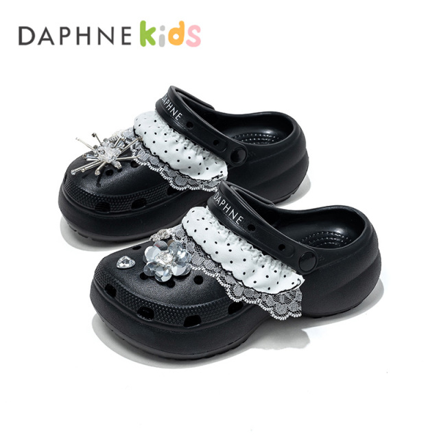13654985.DAPHNE Kids达芙妮童鞋洞洞鞋夏季新款甜美风蕾丝花边防滑软底外穿沙滩凉鞋