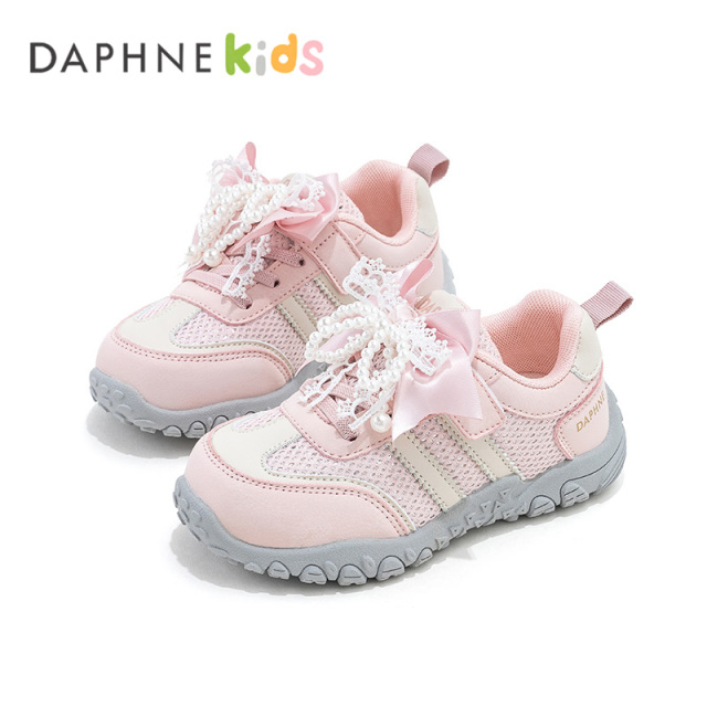 13654987.DAPHNE Kids达芙妮童鞋新款网面透气休闲鞋蝴蝶结软底老爹鞋女童鞋子