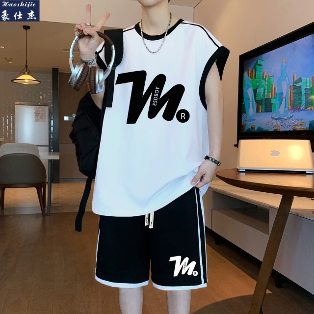 13657105.《简约时尚》夏季新款宽松休闲青少年舒适透气无袖背心套装