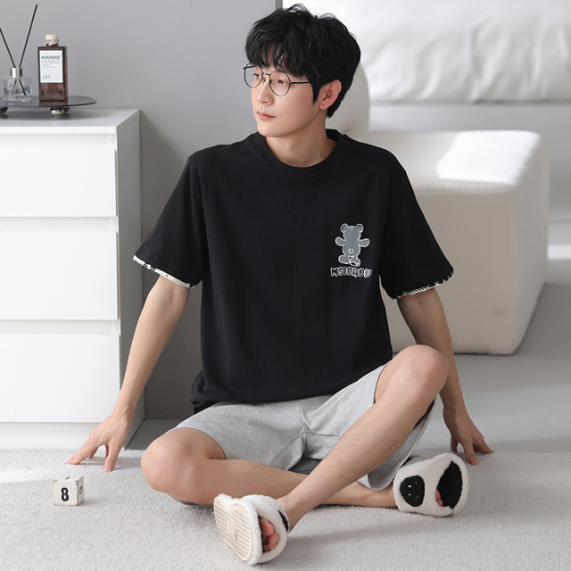 13659263.派邦奴纯棉男士简约休闲短袖短裤夏季睡衣fd
