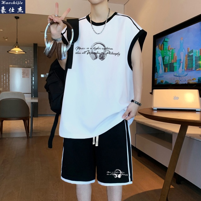 13657106.《休闲潮流》夏季新款简约休闲舒适透气无袖背心套装