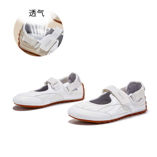 13661109.墨斯本圆头魔术贴运动玛丽珍鞋新款法式芭蕾风轻便透气真皮垫百搭时装女式单鞋12866