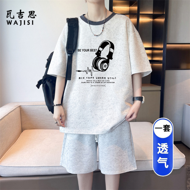 13666312.夏季棉短袖套装新款男孩初中学生宽松青少年潮流大童休闲运动套装