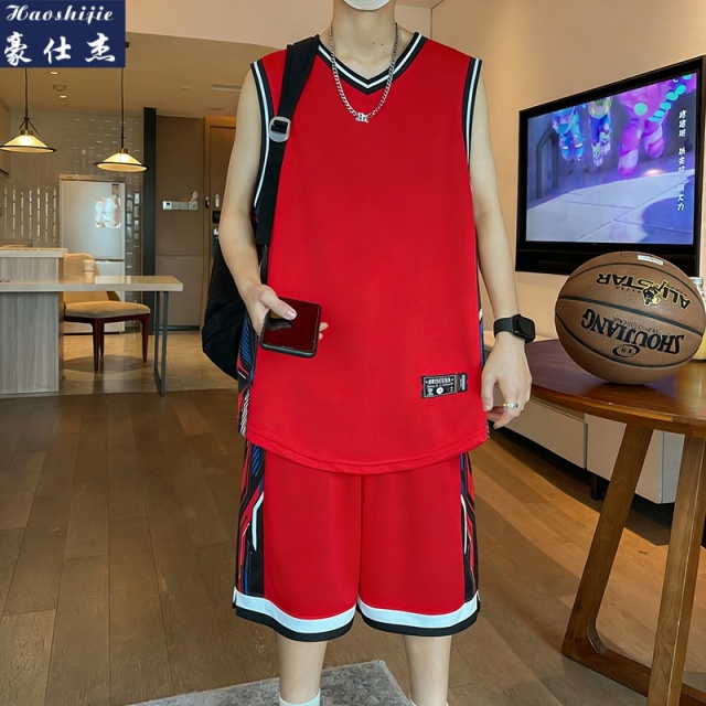 13666338.冰丝舒爽速干宽松美式篮球服套装男夏季大码运动两件套