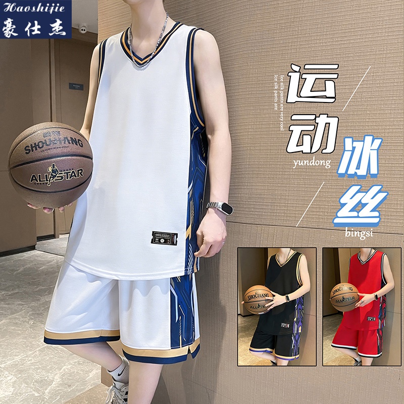 13666338.冰丝舒爽速干宽松美式篮球服套装男夏季大码运动两件套