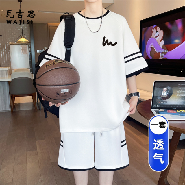 13666198.青少年夏季短袖套装男初高中学生冰丝速干短袖T恤印花休闲运动篮球服