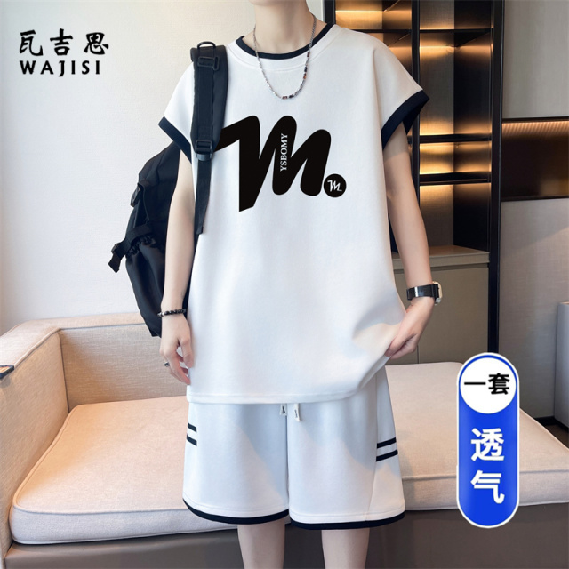 13666254.夏季睡衣短裤套装男生帅气棉质无袖t恤家居服青少年休闲运动衣服T