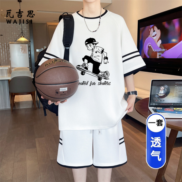 13666272.青少年夏季套装男孩初中高中学生短袖t恤短裤大童男装运动两件套