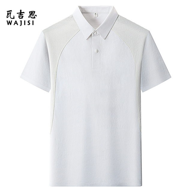 13666320.夏季短袖t恤男运动透气拼接翻领polo衫冰丝纯色休闲速干T恤衫