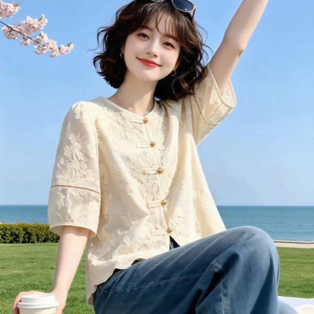 13665574.【功佑】新中式国风刺绣蕾丝衬衫(有内衬)
