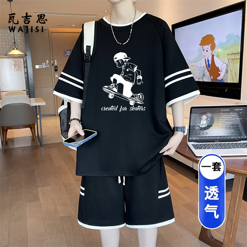 13666272.青少年夏季套装男孩初中高中学生短袖t恤短裤大童男装运动两件套