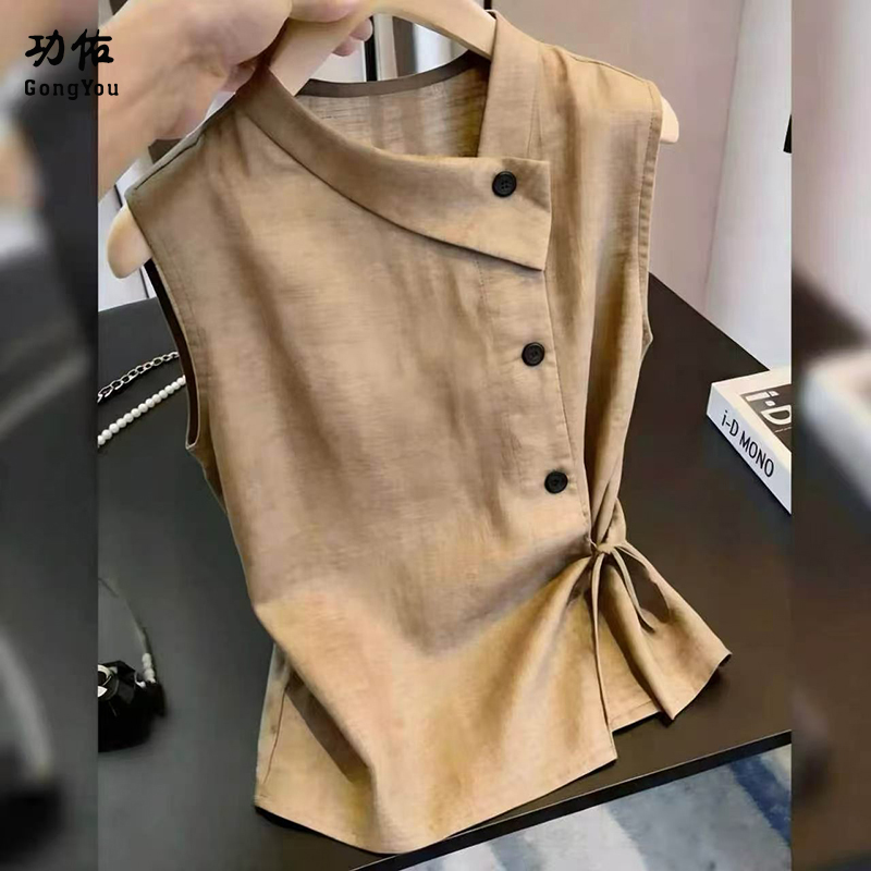 13668806.【功佑】设计感收腰显瘦无袖衬衫