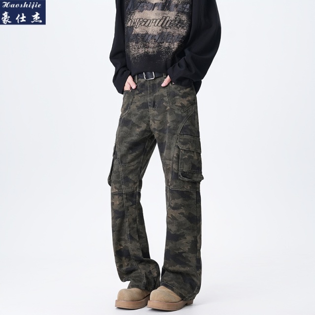 13669180.《时髦百搭》春夏季青少年新款迷彩休闲宽松牛仔直筒裤