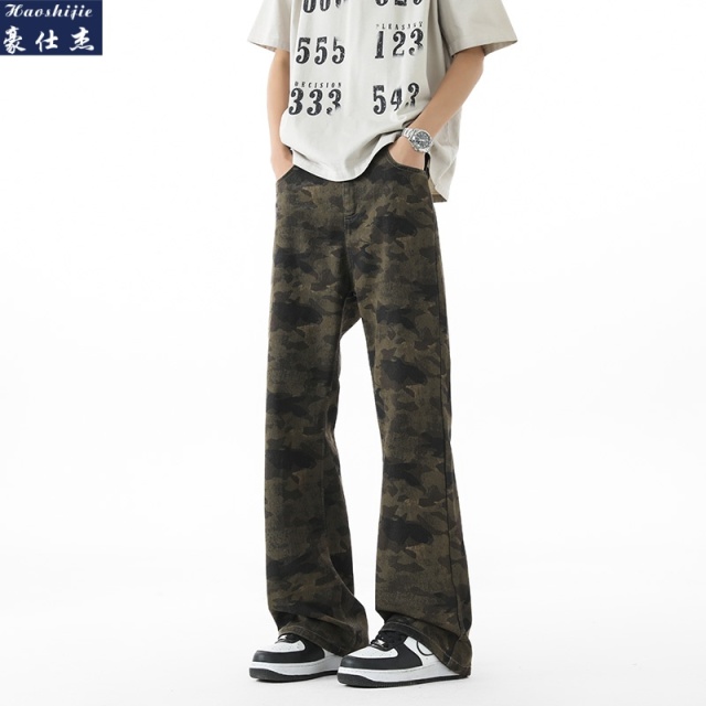 13669187.《简约舒适》春夏季新款青少年男士半松紧腰微喇牛仔裤