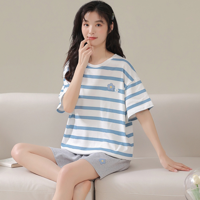 13668551.品彩【慵懒松弛感】小清新睡衣女圆领短袖短裤两件套25309