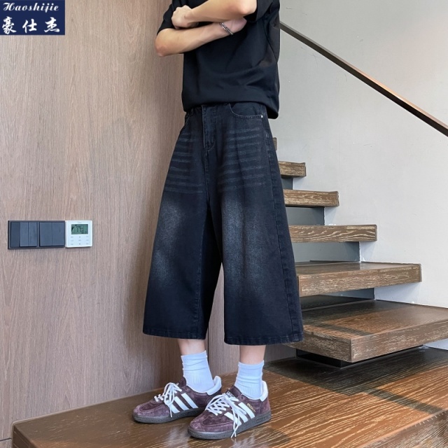 13669184.《柔软舒适》夏季新款青少年男士休闲宽松牛仔七分裤