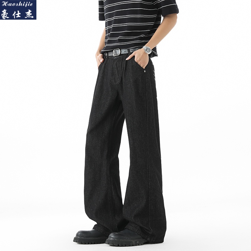 13669186.《百搭潮流》春夏季新款青少年男士半松紧腰微喇牛仔裤