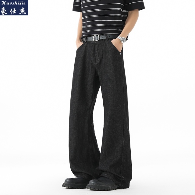 13669186.《百搭潮流》春夏季新款青少年男士半松紧腰微喇牛仔裤